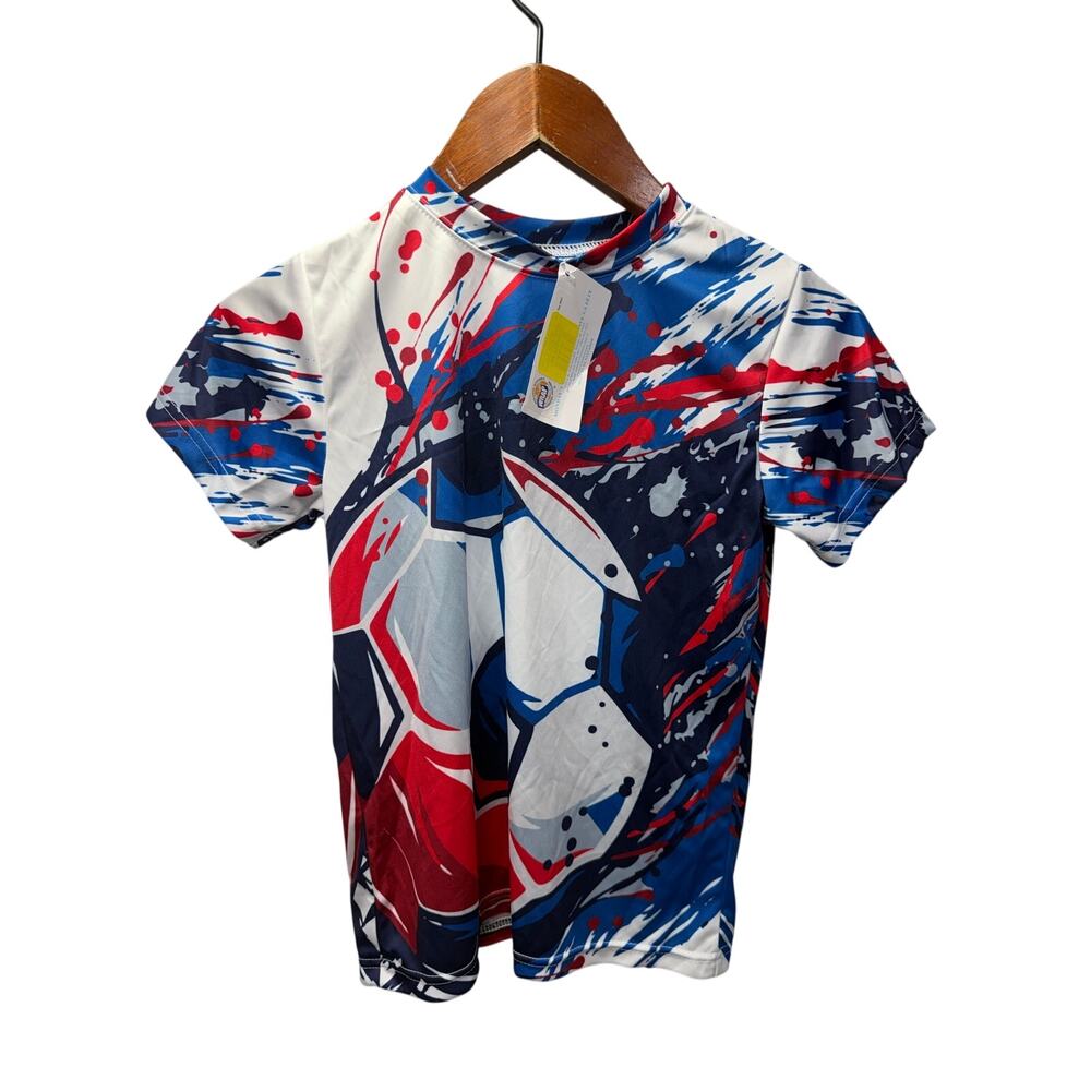 Monday's Child Blue & Red France Soccer Tee Size 10 NEW # bag 15